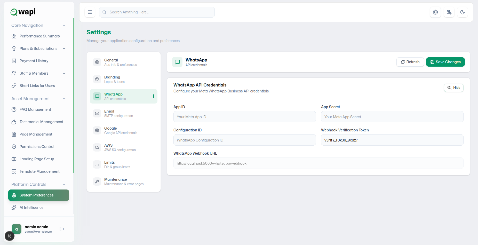 WhatsApp API Setup Reference