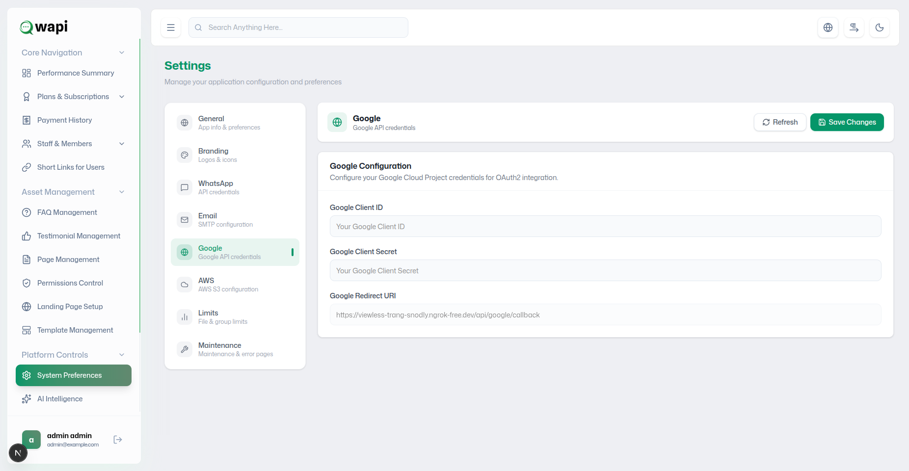 Google API Setup Reference