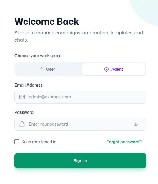 Agent Dashboard with limited modules