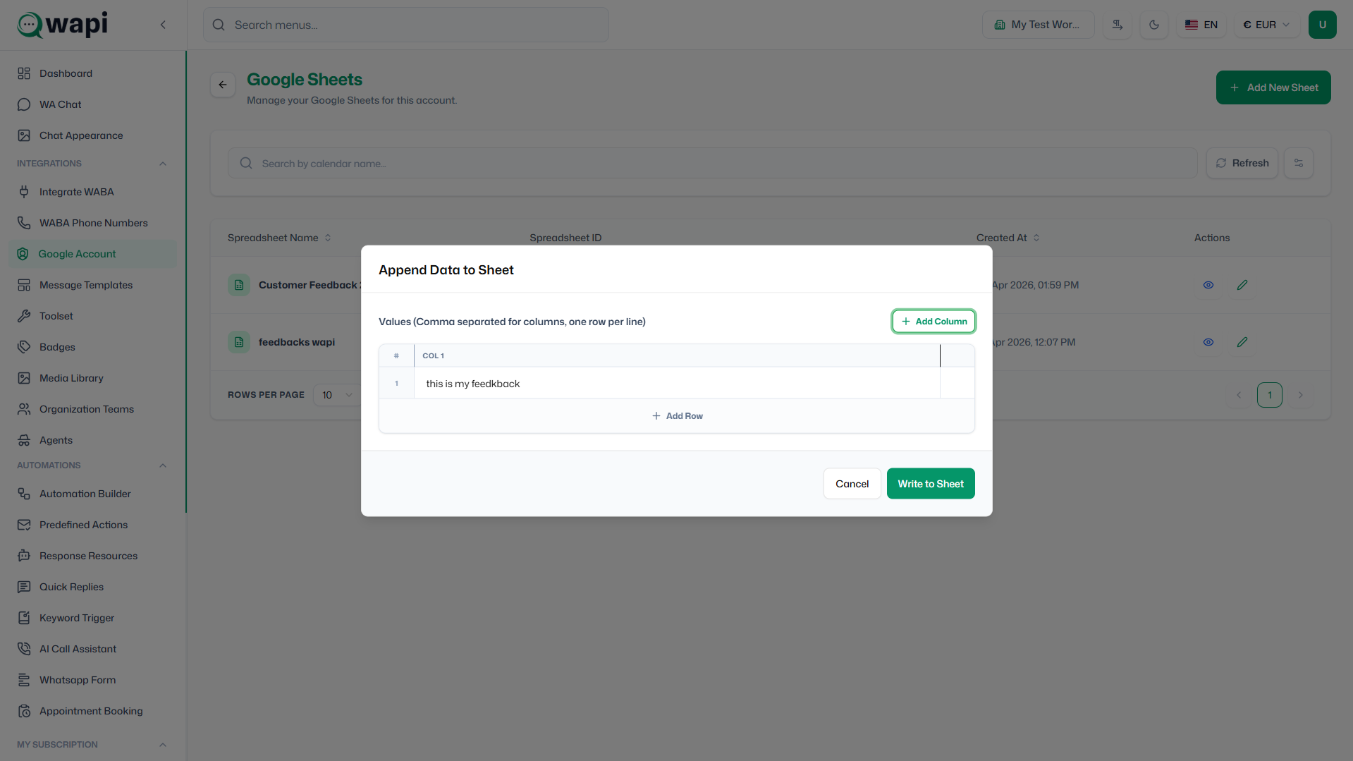 Google Sheets Management